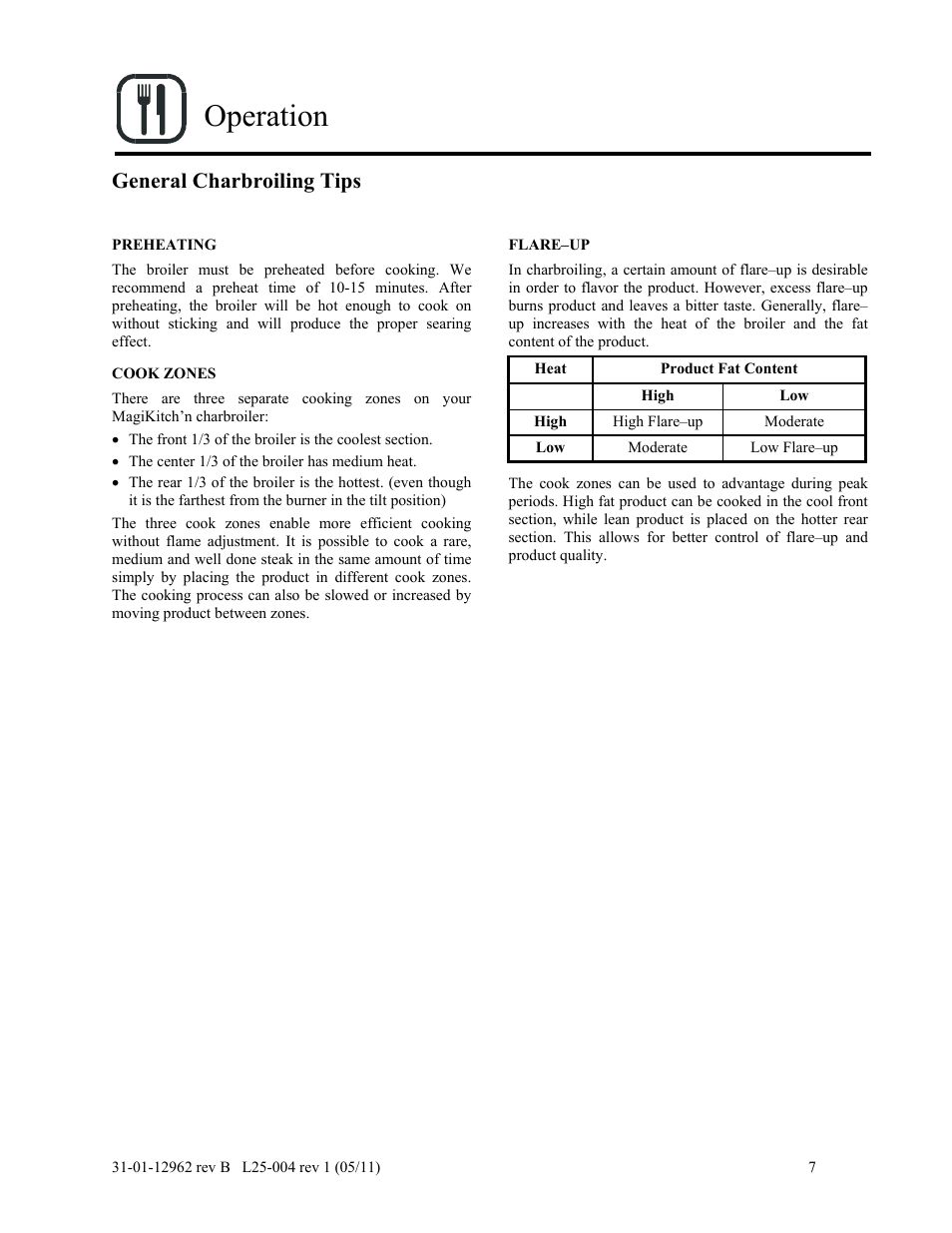 Operation, General charbroiling tips | Magikitch'n FM User Manual | Page 11 / 23