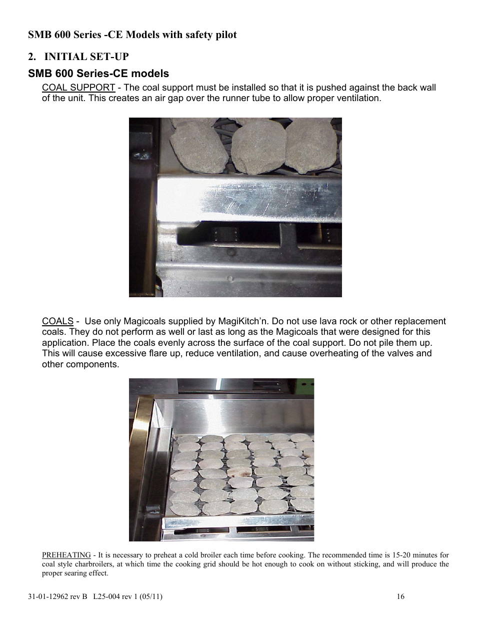 Smb 600 series -ce models with safety pilot, Initial set-up | Magikitch'n FM User Manual | Page 20 / 23