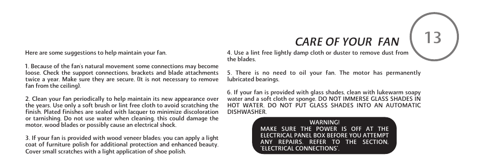 F521-e-p-22, Care of your fan | Minka Group F521-WHF User Manual | Page 23 / 26