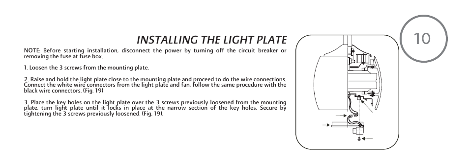 Installing the light plate | Minka Group F803-SL User Manual | Page 19 / 27
