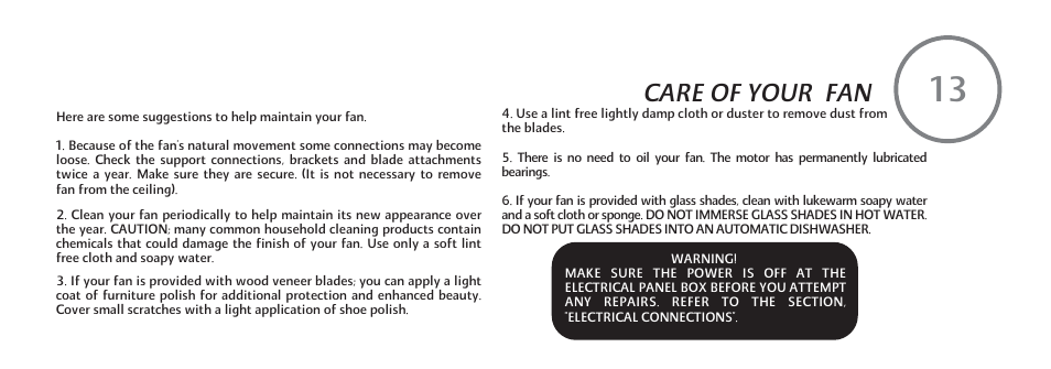 Care of your fan | Minka Group F803-SL User Manual | Page 23 / 27