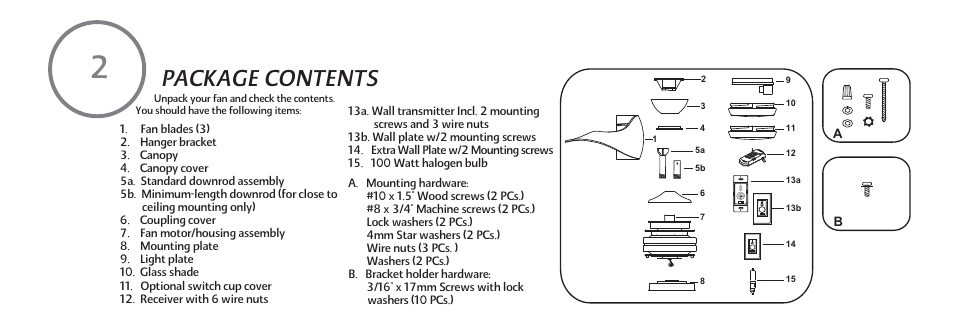 Package contents | Minka Group F803-SL User Manual | Page 8 / 27