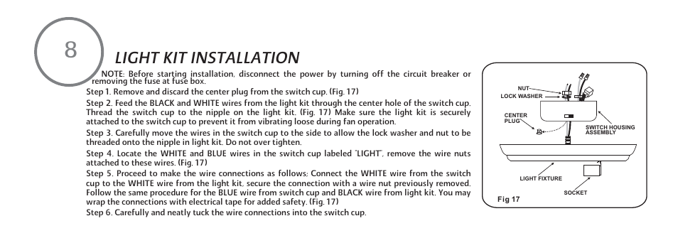 Light kit installation | Minka Group F563-SP-BS/DW User Manual | Page 16 / 23
