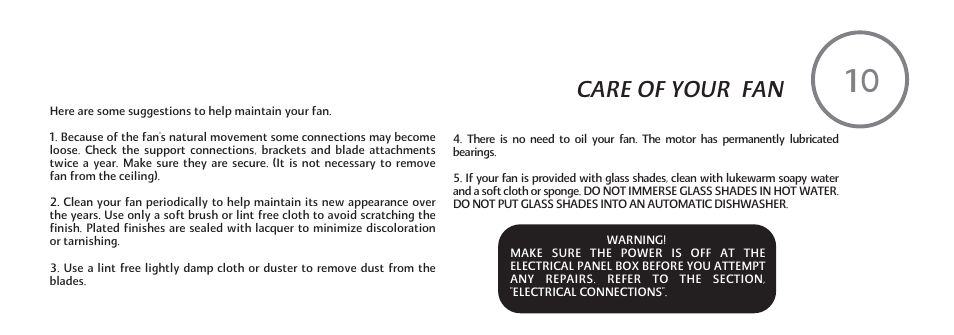 Care of your fan | Minka Group F574-WH User Manual | Page 19 / 22