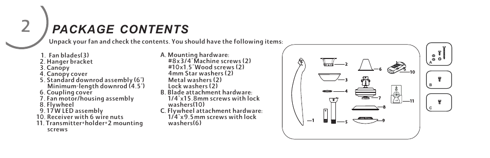Package contents | Minka Group F844-SL User Manual | Page 8 / 26