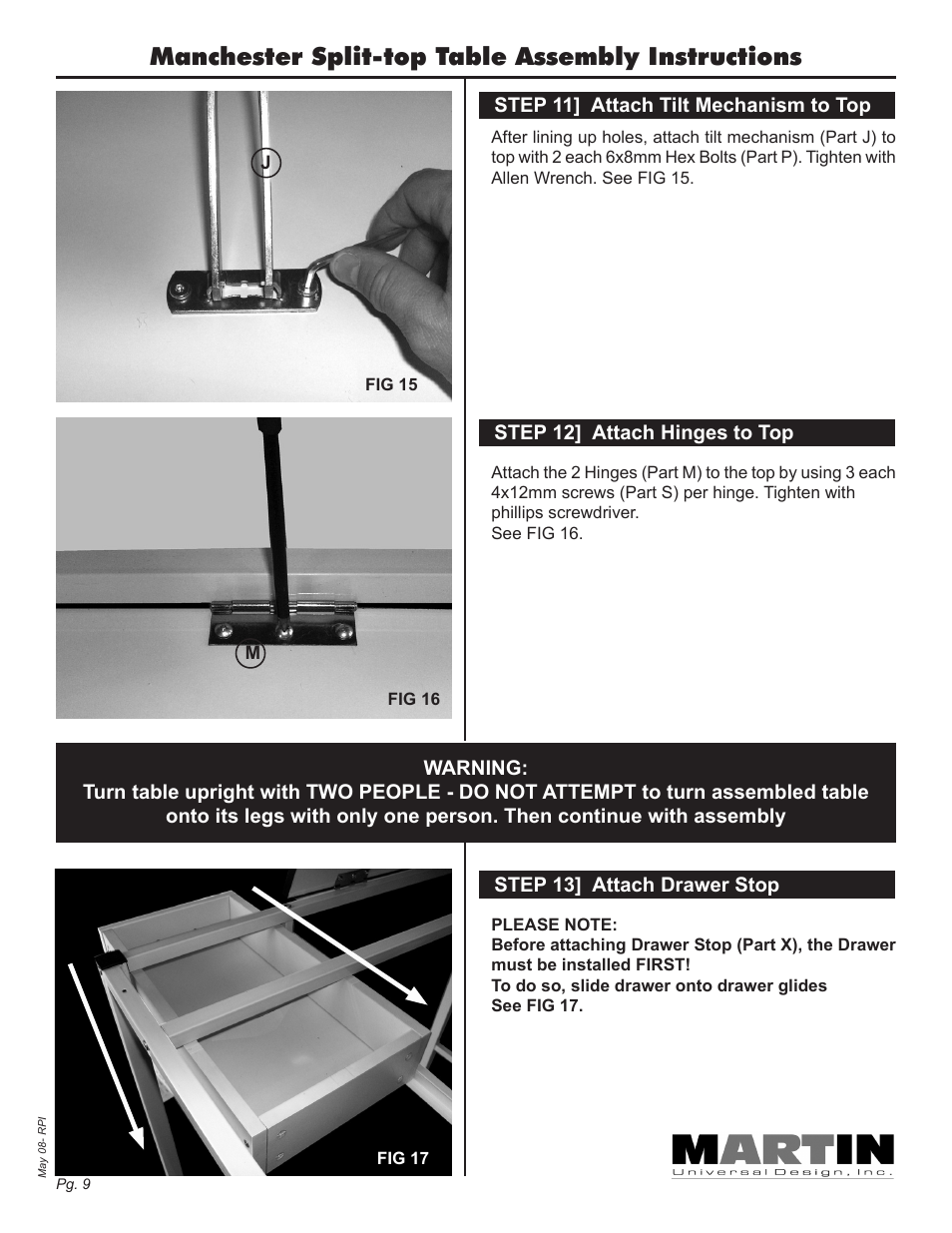 Manchester split-top table assembly instructions | Martin Universal Design Manchester Split-top Table User Manual | Page 9 / 12