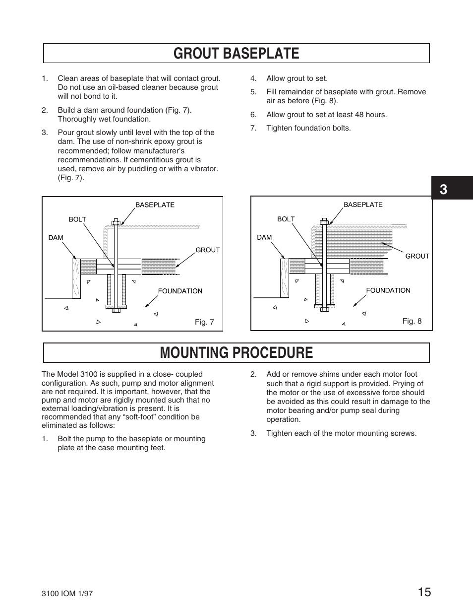 Grout baseplate, Mounting procedure | Goulds Pumps 3100 - IOM User Manual | Page 23 / 52