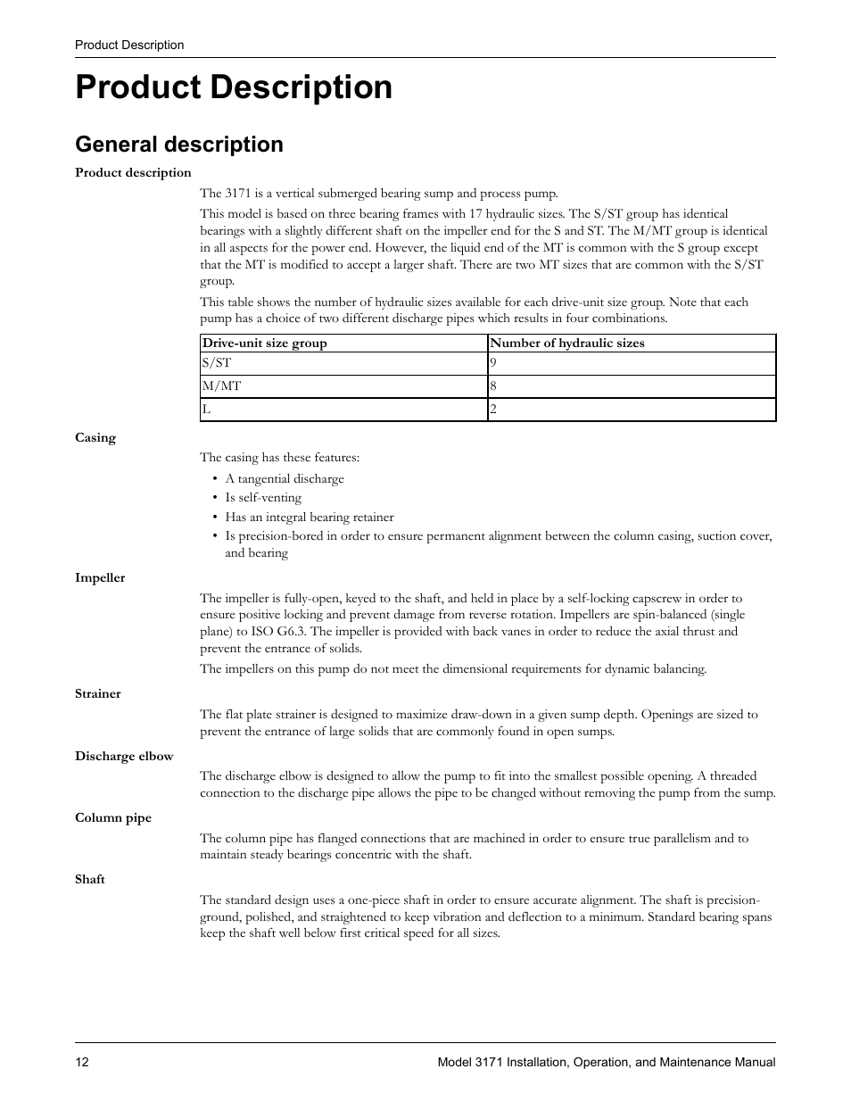 Product description, General description, Oduct description | Goulds Pumps 3171 - IOM User Manual | Page 14 / 60