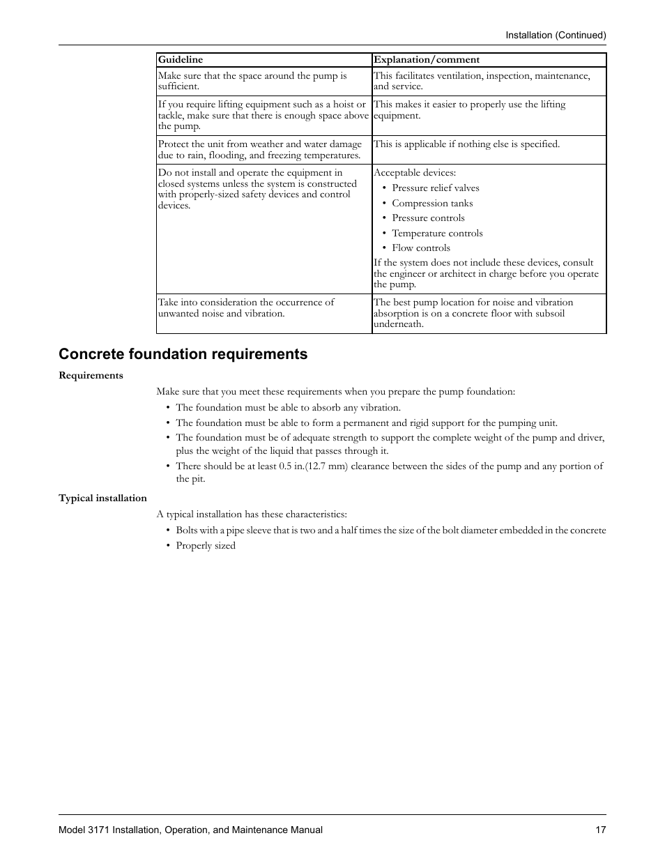 Concrete foundation requirements | Goulds Pumps 3171 - IOM User Manual | Page 19 / 60