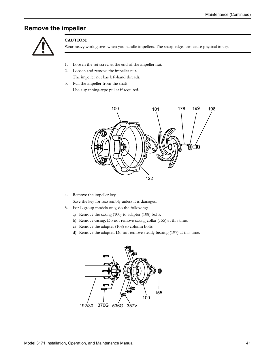 Remove the impeller, Emove the impeller | Goulds Pumps 3171 - IOM User Manual | Page 43 / 60