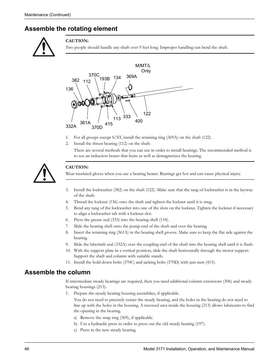 Assemble the rotating element, Assemble the column, Assemble the rotating element assemble the column | Goulds Pumps 3171 - IOM User Manual | Page 48 / 60