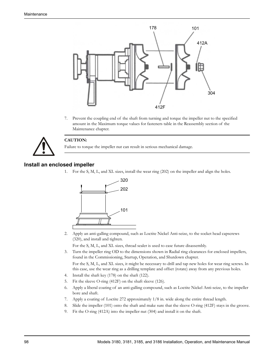 Install an enclosed impeller | Goulds Pumps 3180-86 - IOM User Manual | Page 100 / 158