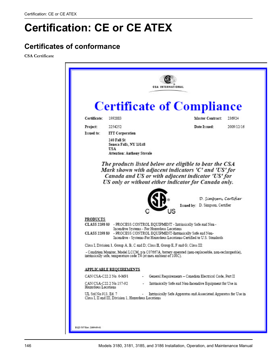 Certification: ce or ce atex, Certificates of conformance, Tificates of conformance | Goulds Pumps 3180-86 - IOM User Manual | Page 148 / 158