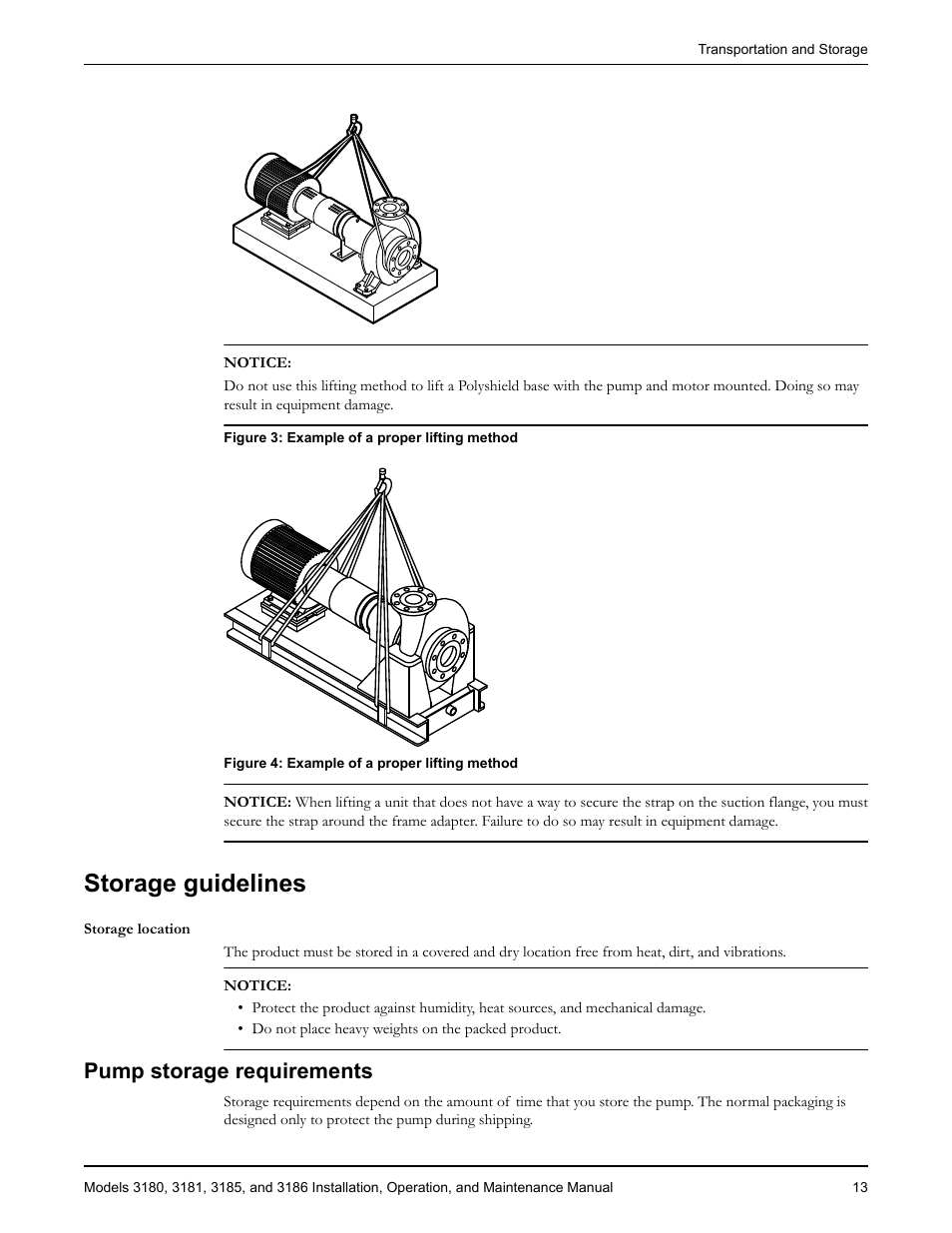 Storage guidelines, Storage location, Pump storage requirements | Storage location pump storage requirements | Goulds Pumps 3180-86 - IOM User Manual | Page 15 / 158