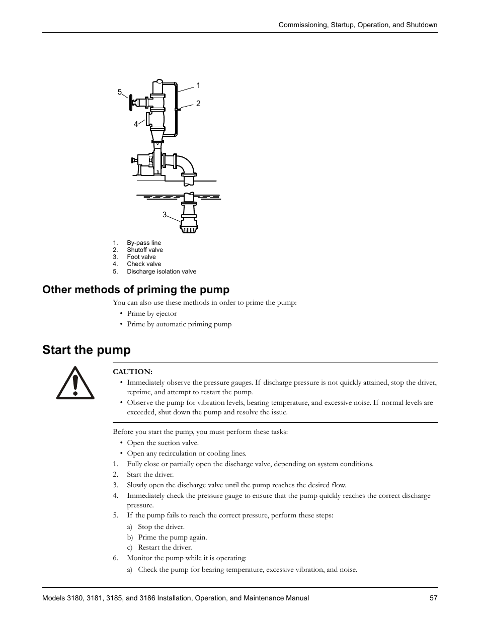 Other methods of priming the pump, Start the pump | Goulds Pumps 3180-86 - IOM User Manual | Page 59 / 158