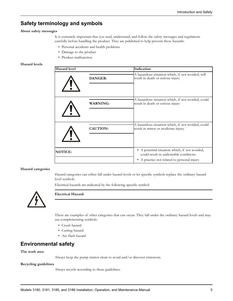 Safety terminology and symbols, Environmental safety, Vironmental safety | Goulds Pumps 3180-86 - IOM User Manual | Page 7 / 158