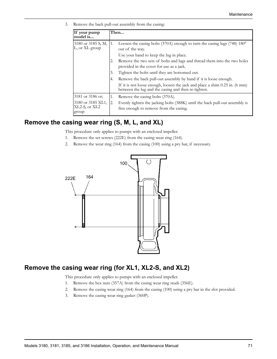 Remove the casing wear ring (s, m, l, and xl), Emove the casing wear ring (s, m, l, and xl) | Goulds Pumps 3180-86 - IOM User Manual | Page 73 / 158