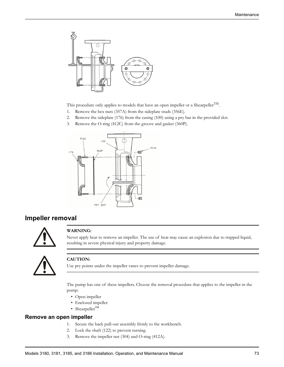 Impeller removal, Remove an open impeller | Goulds Pumps 3180-86 - IOM User Manual | Page 75 / 158