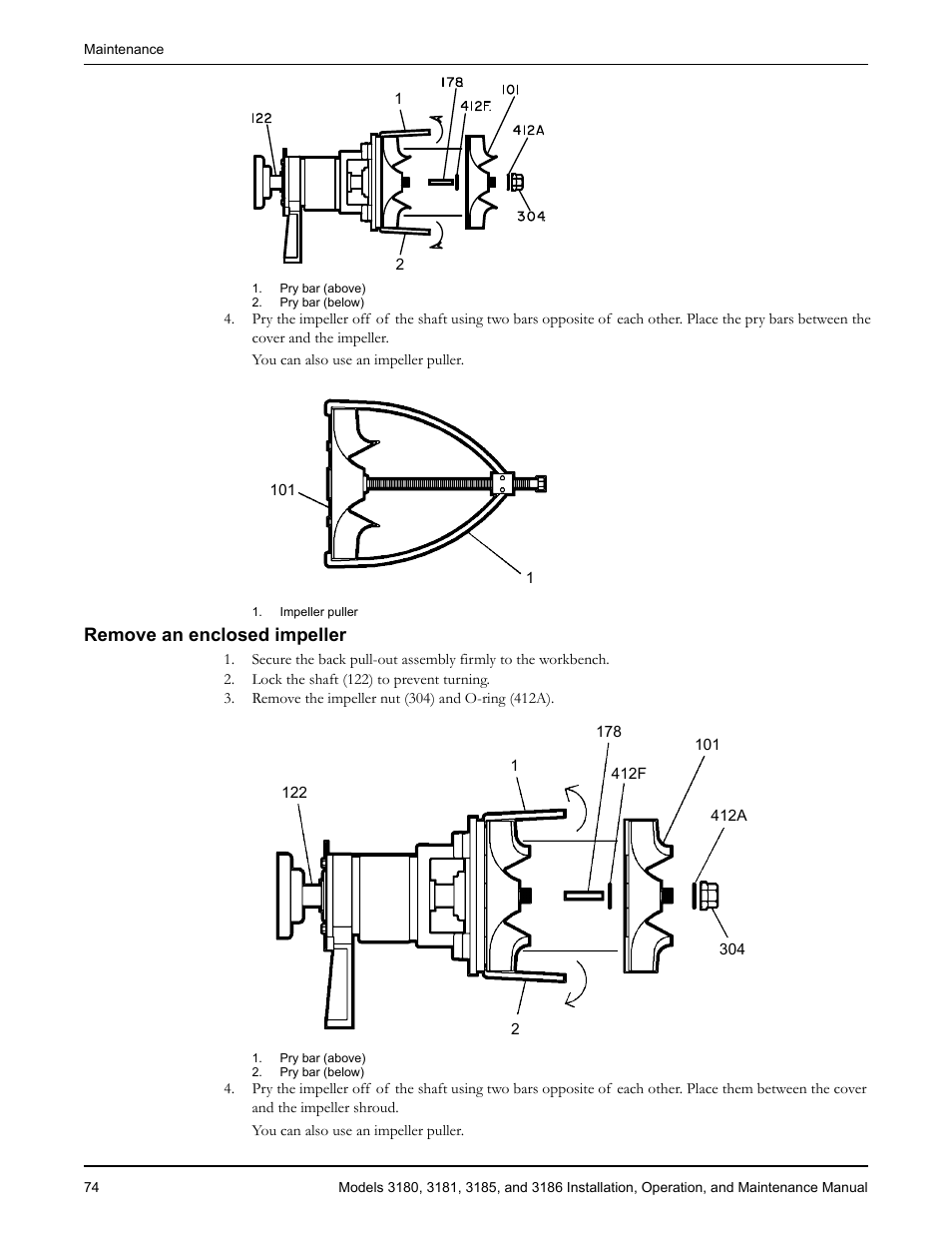 Remove an enclosed impeller | Goulds Pumps 3180-86 - IOM User Manual | Page 76 / 158