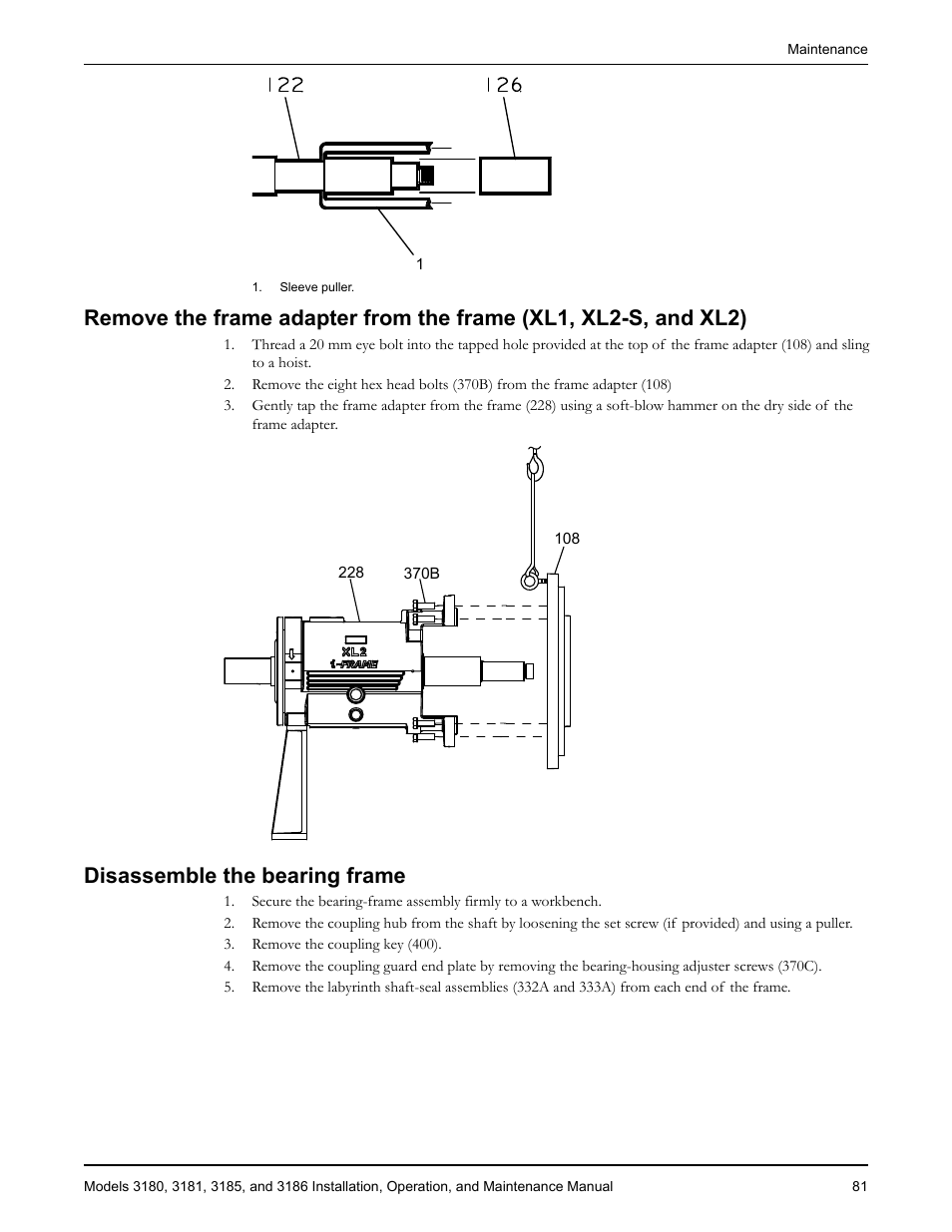 Disassemble the bearing frame | Goulds Pumps 3180-86 - IOM User Manual | Page 83 / 158