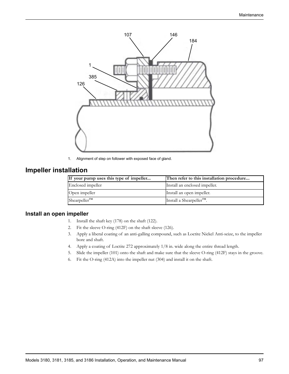 Impeller installation, Install an open impeller | Goulds Pumps 3180-86 - IOM User Manual | Page 99 / 158