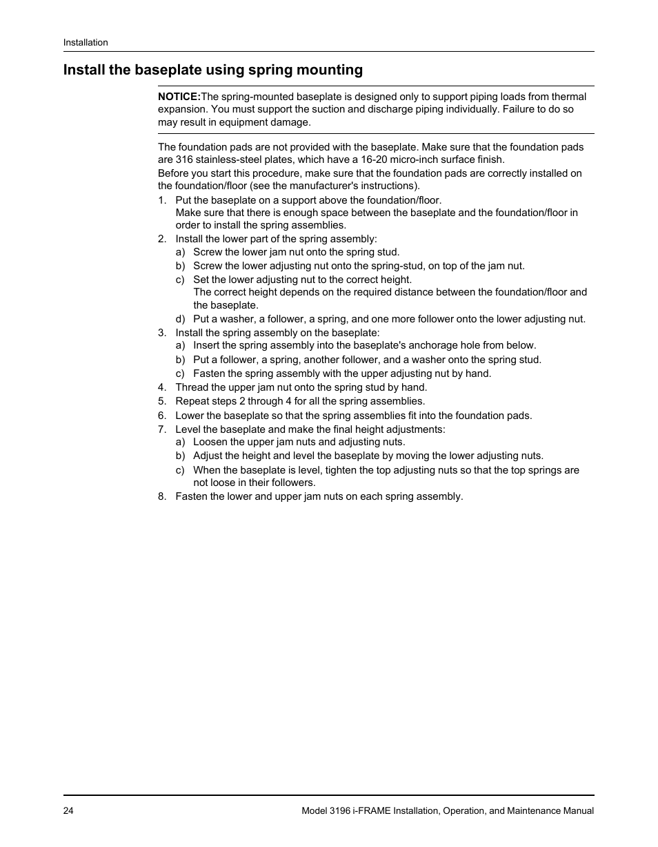 Install the baseplate using spring mounting | Goulds Pumps 3196 i-FRAME - IOM User Manual | Page 26 / 152