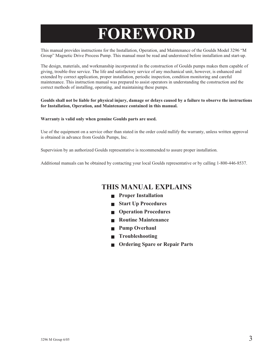 Foreword, This manual explains | Goulds Pumps 3296M - IOM User Manual | Page 2 / 92