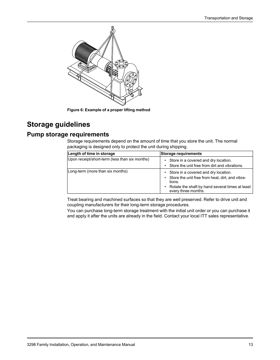 Storage guidelines, Pump storage requirements | Goulds Pumps 3298 - IOM User Manual | Page 15 / 120