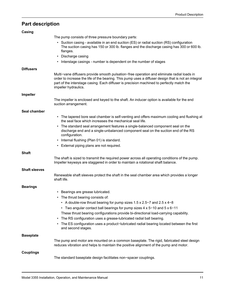 Part description | Goulds Pumps 3355 - IOM User Manual | Page 13 / 66