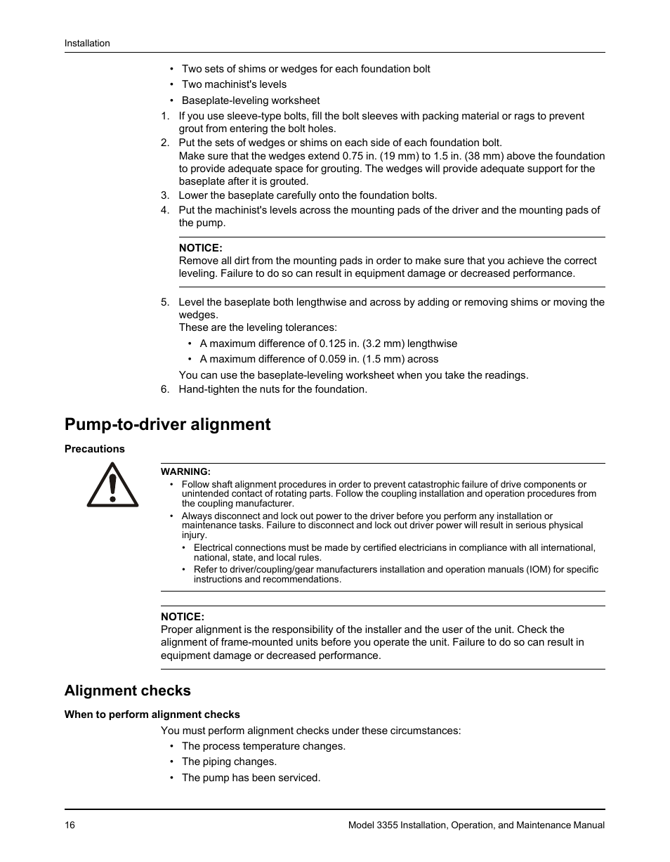 Pump-to-driver alignment, Alignment checks | Goulds Pumps 3355 - IOM User Manual | Page 18 / 66