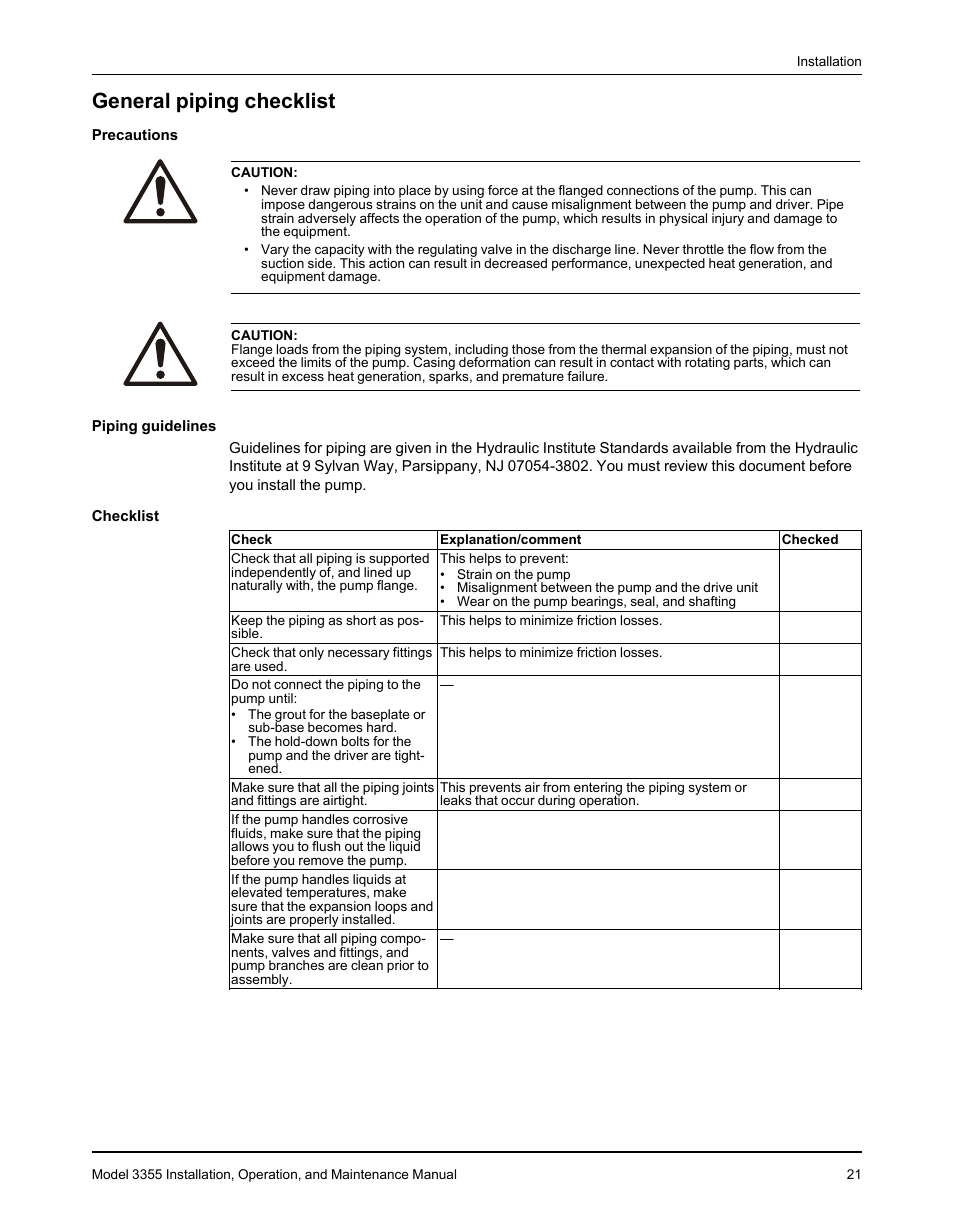 General piping checklist | Goulds Pumps 3355 - IOM User Manual | Page 23 / 66