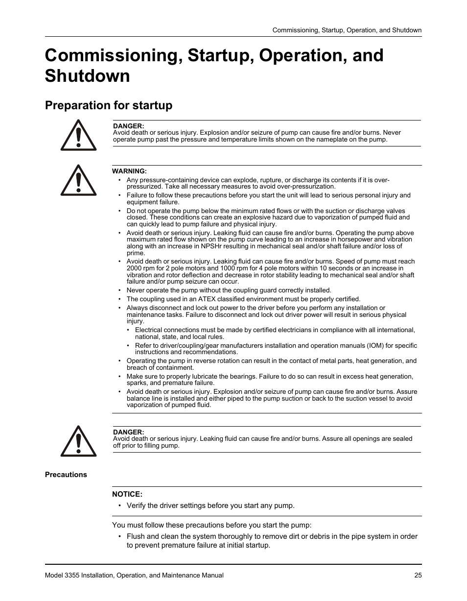 Commissioning, startup, operation, and shutdown, Preparation for startup | Goulds Pumps 3355 - IOM User Manual | Page 27 / 66