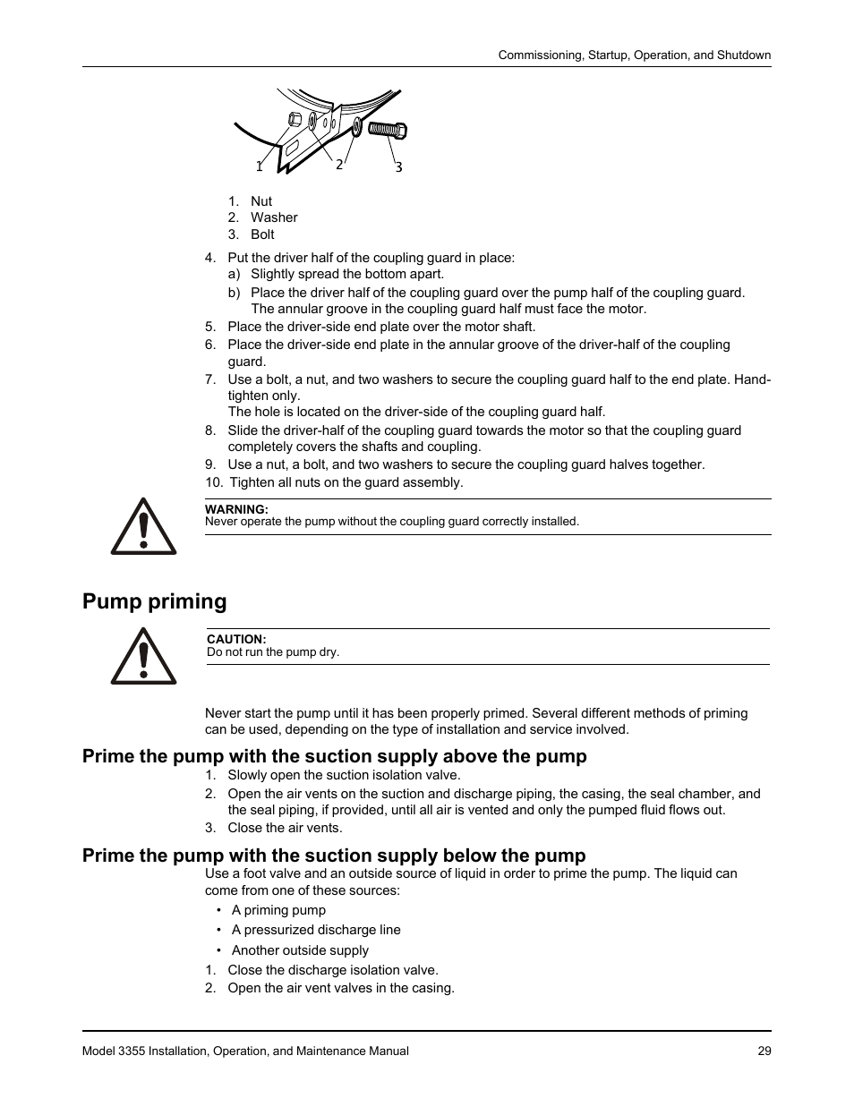Pump priming | Goulds Pumps 3355 - IOM User Manual | Page 31 / 66