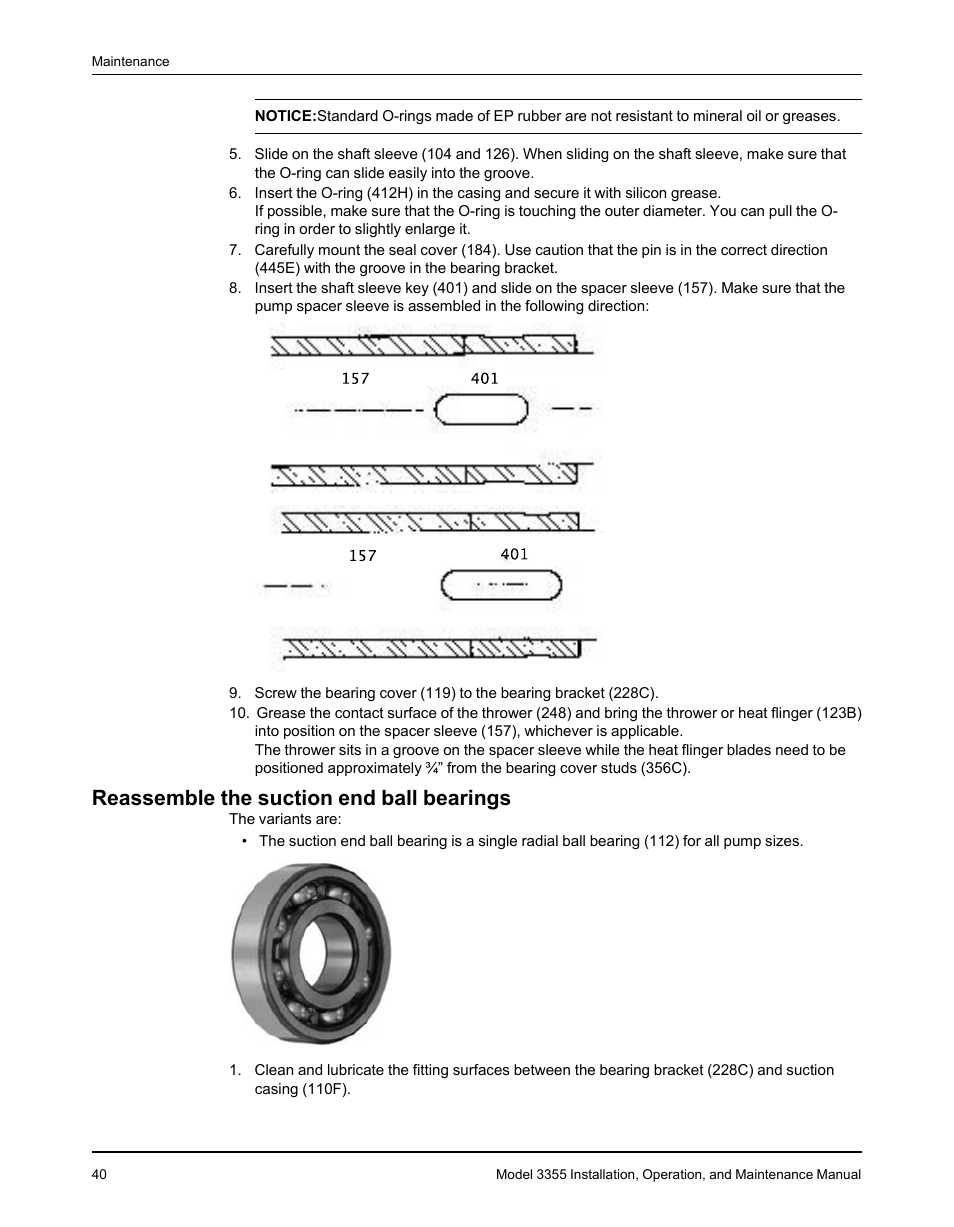 Reassemble the suction end ball bearings | Goulds Pumps 3355 - IOM User Manual | Page 42 / 66