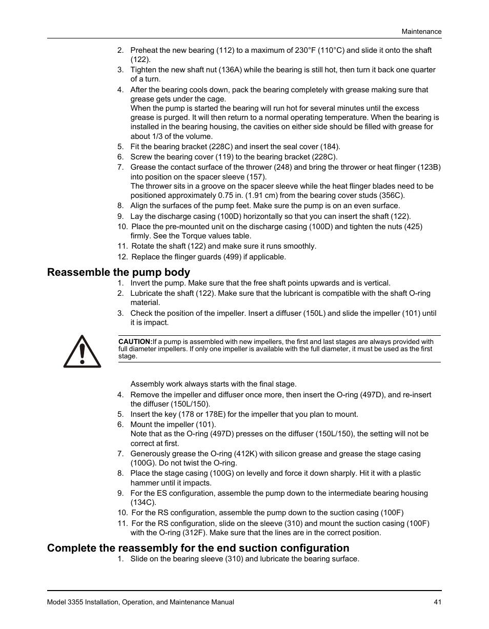 Reassemble the pump body | Goulds Pumps 3355 - IOM User Manual | Page 43 / 66
