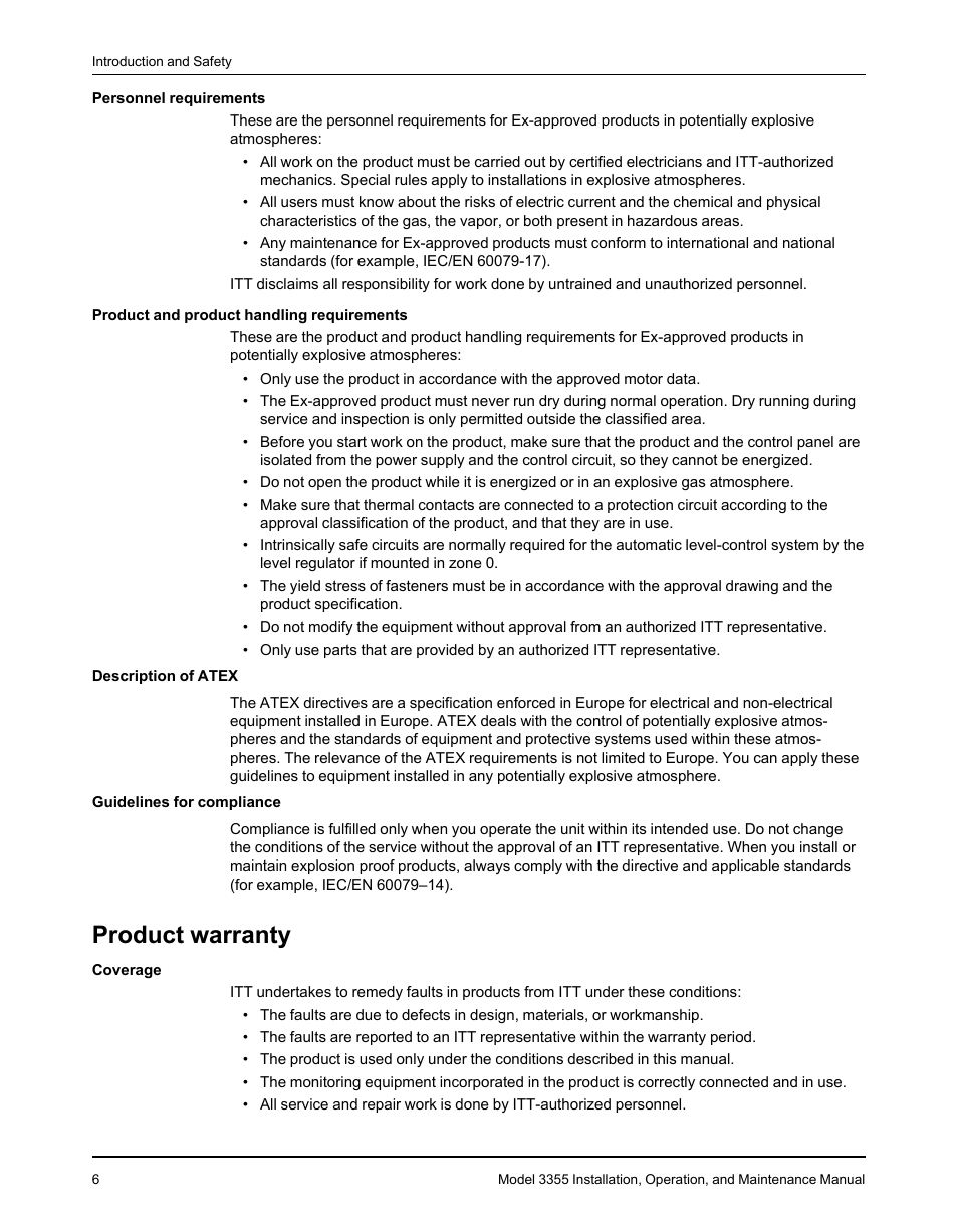 Product warranty | Goulds Pumps 3355 - IOM User Manual | Page 8 / 66