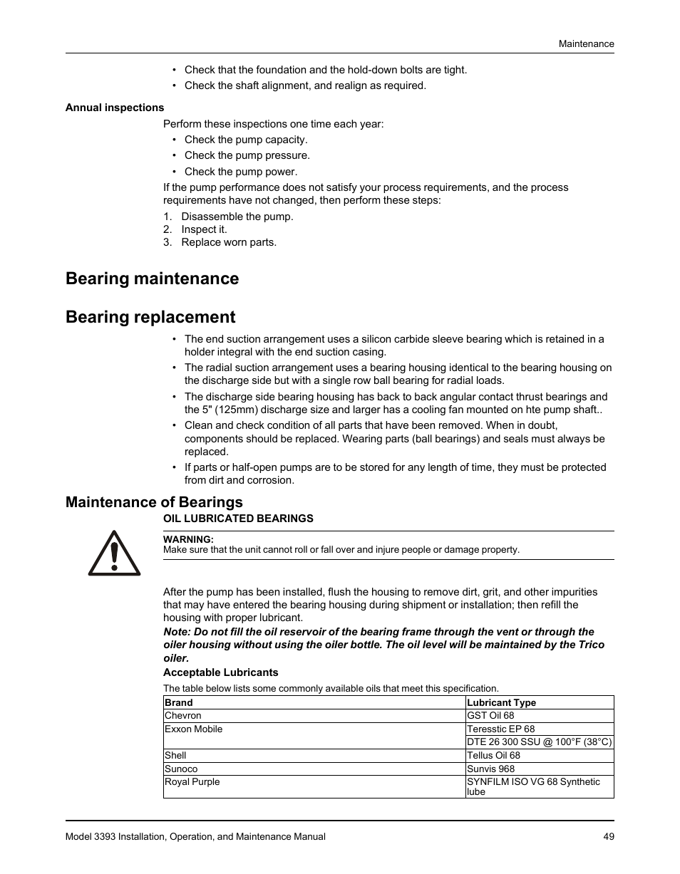 Bearing maintenance, Bearing replacement, Maintenance of bearings | Bearing maintenance bearing replacement | Goulds Pumps 3393 - IOM User Manual | Page 51 / 124