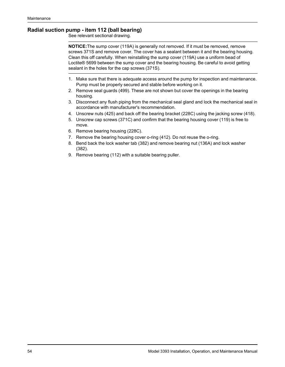 Radial suction pump - item 112 (ball bearing) | Goulds Pumps 3393 - IOM User Manual | Page 56 / 124