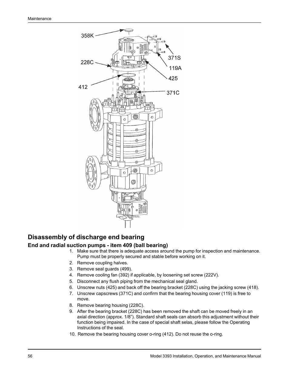Disassembly of discharge end bearing | Goulds Pumps 3393 - IOM User Manual | Page 58 / 124