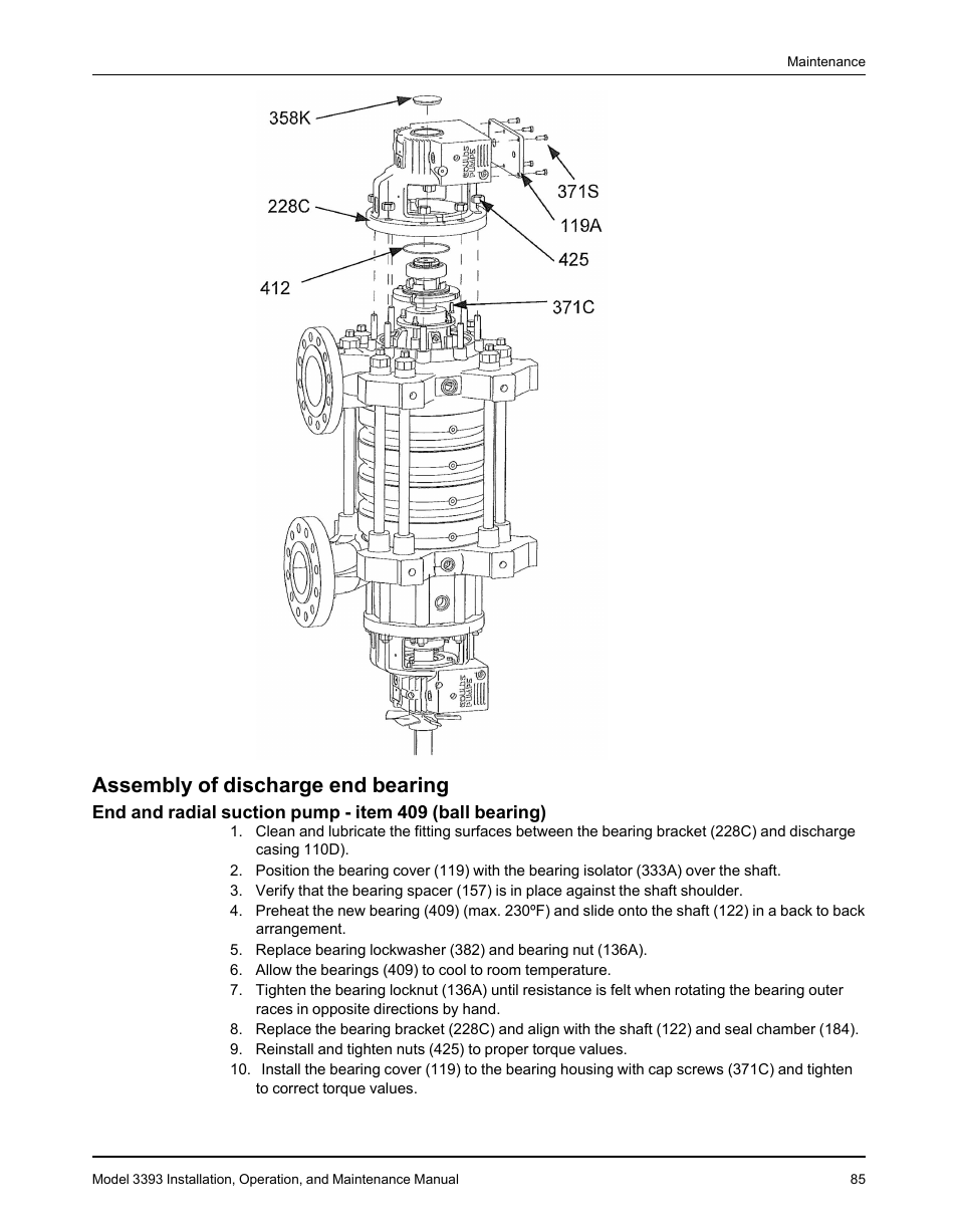 Assembly of discharge end bearing | Goulds Pumps 3393 - IOM User Manual | Page 87 / 124