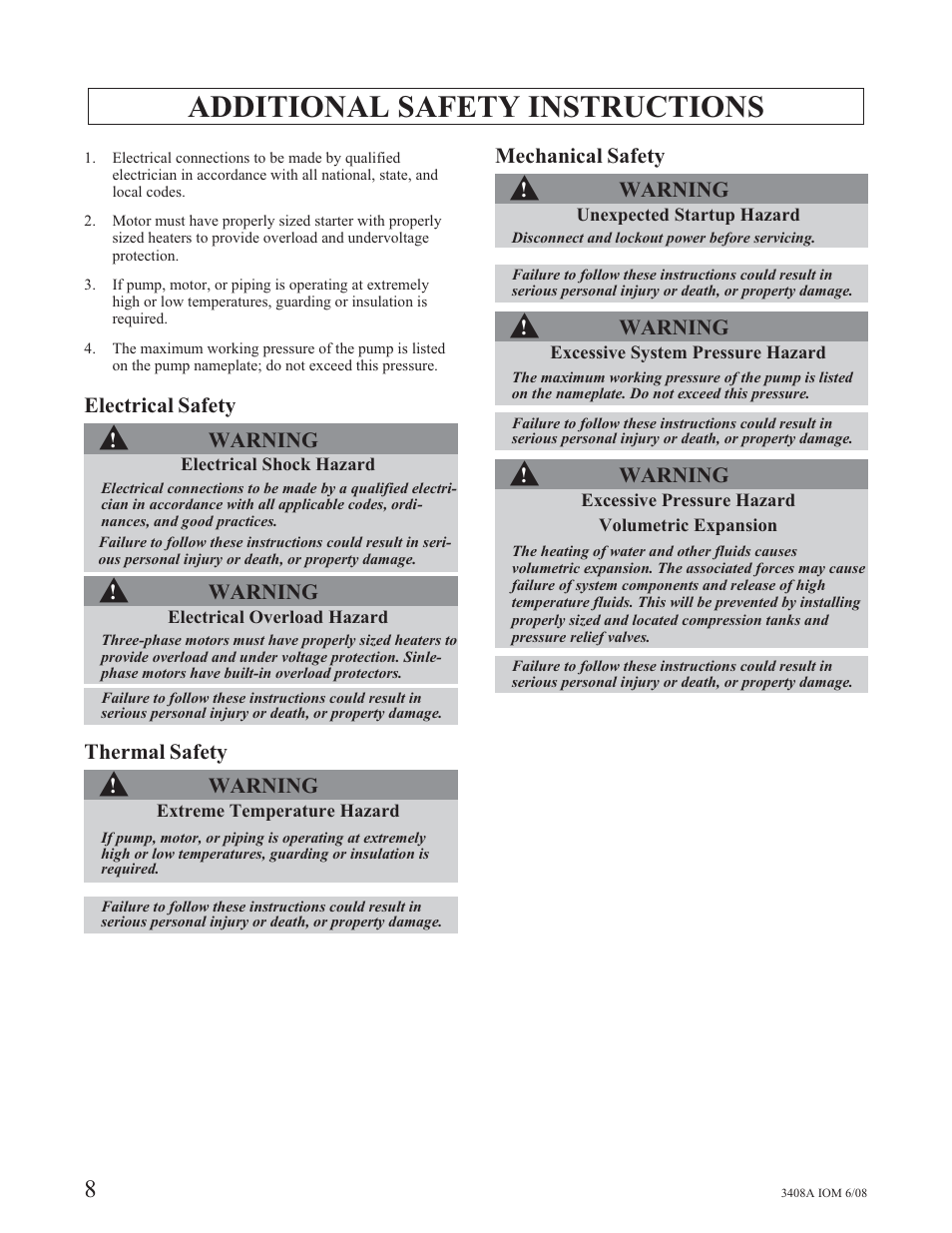 Additional safety instructions | Goulds Pumps 3408A - IOM User Manual | Page 16 / 44