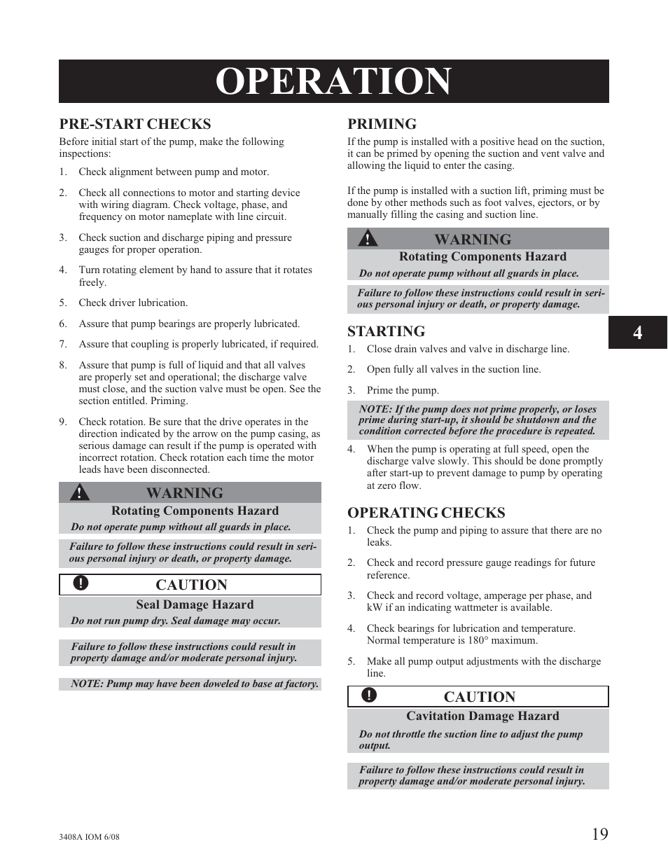 Operation | Goulds Pumps 3408A - IOM User Manual | Page 27 / 44