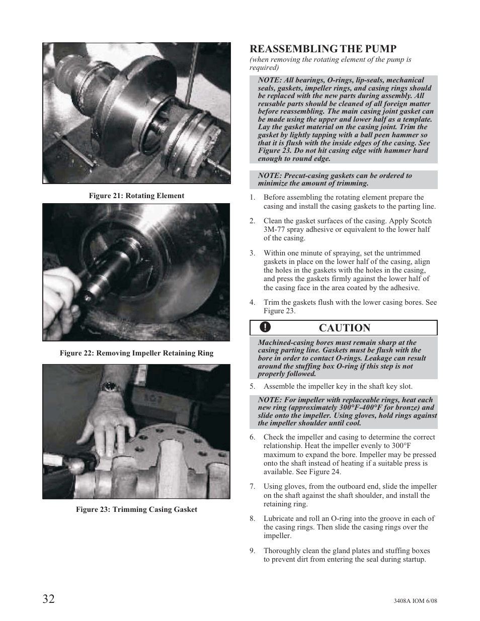 Reassembling the pump, Caution | Goulds Pumps 3408A - IOM User Manual | Page 40 / 44