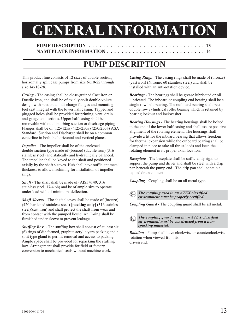 General information, Pump description | Goulds Pumps 3409 - IOM User Manual | Page 13 / 68