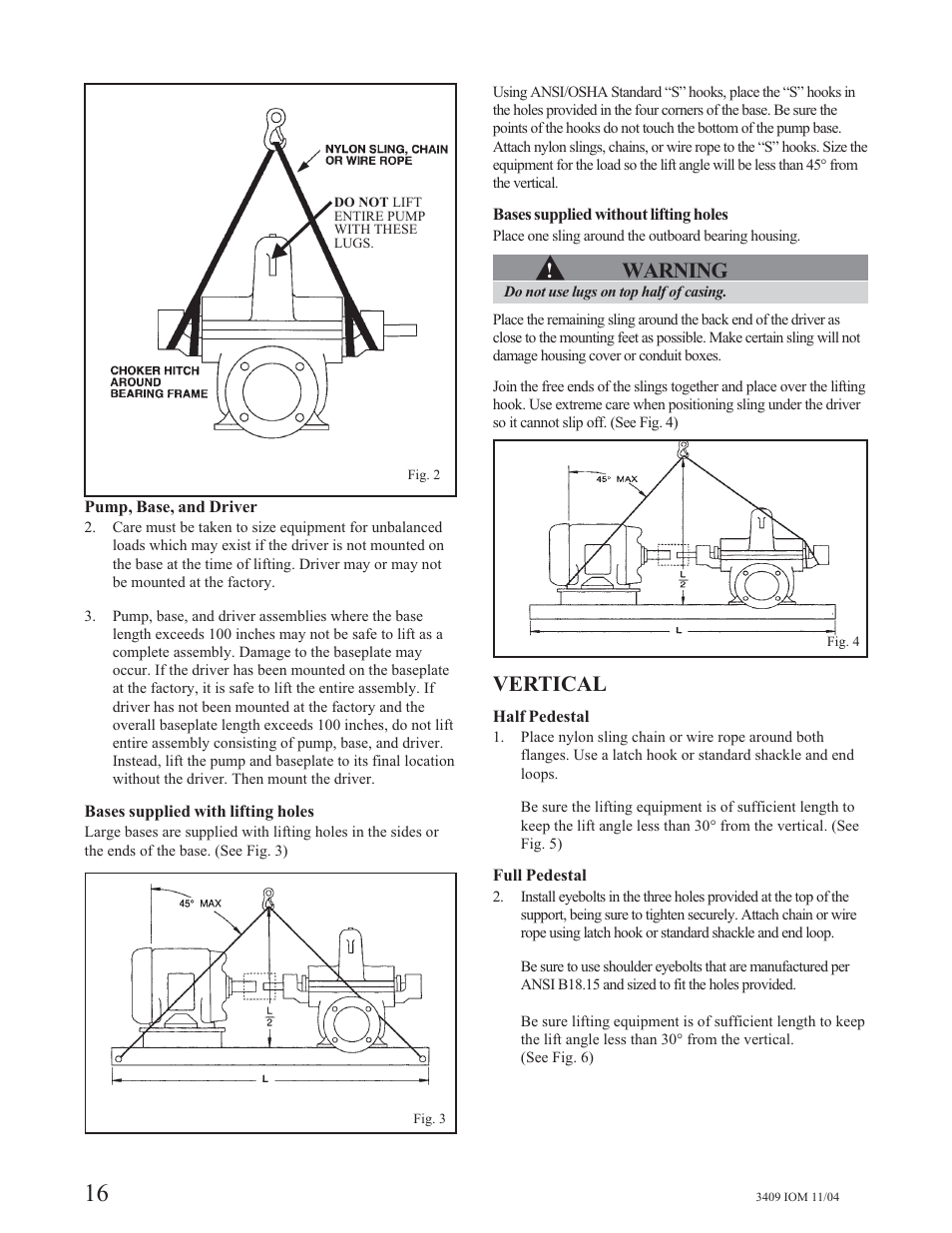 Warning, Vertical | Goulds Pumps 3409 - IOM User Manual | Page 16 / 68