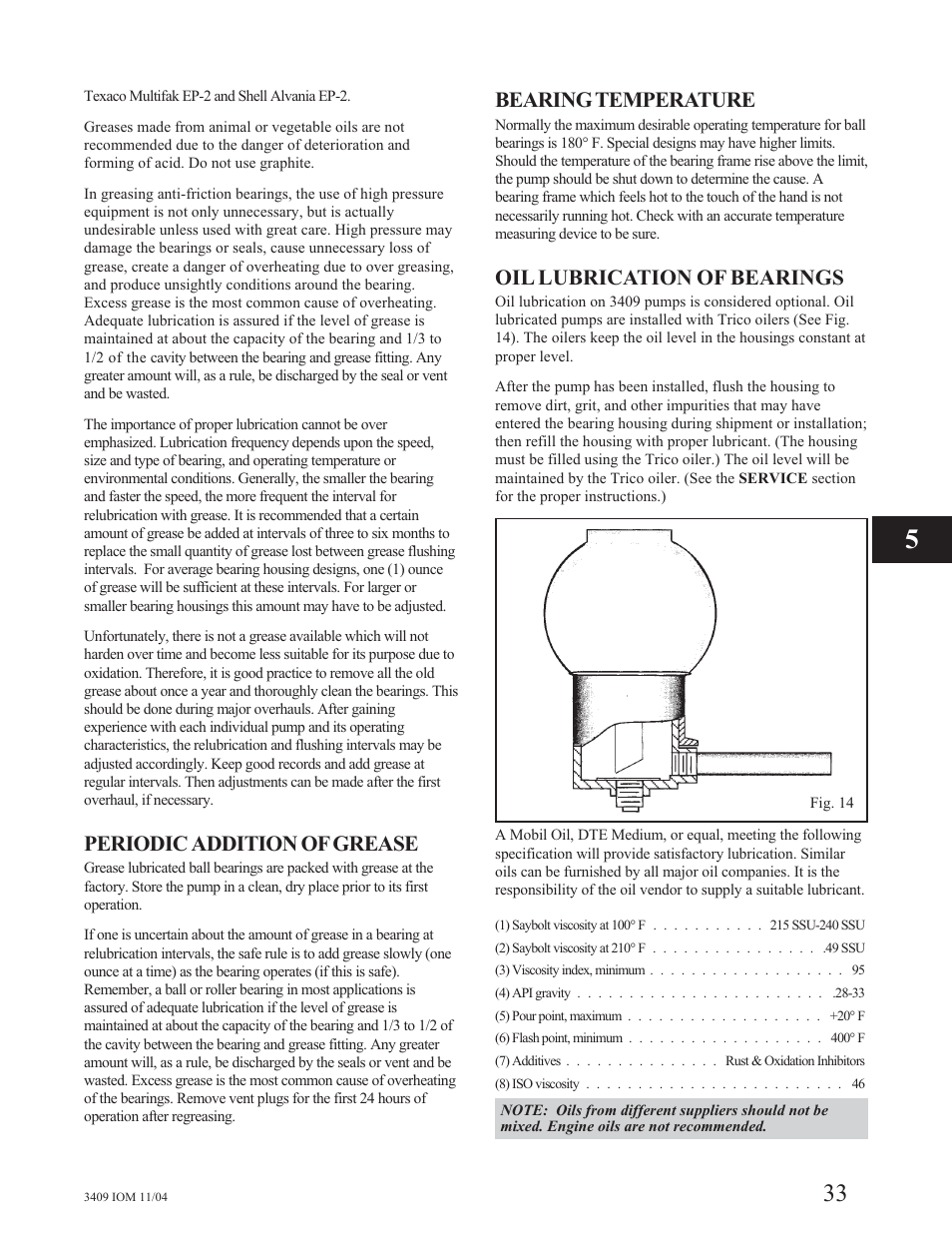 Periodic addition of grease, Bearing temperature, Oil lubrication of bearings | Goulds Pumps 3409 - IOM User Manual | Page 33 / 68