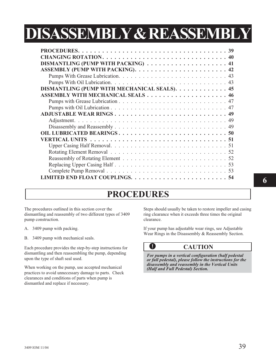 Disassembly & reassembly, Disassembly&reassembly, Procedures | Goulds Pumps 3409 - IOM User Manual | Page 39 / 68