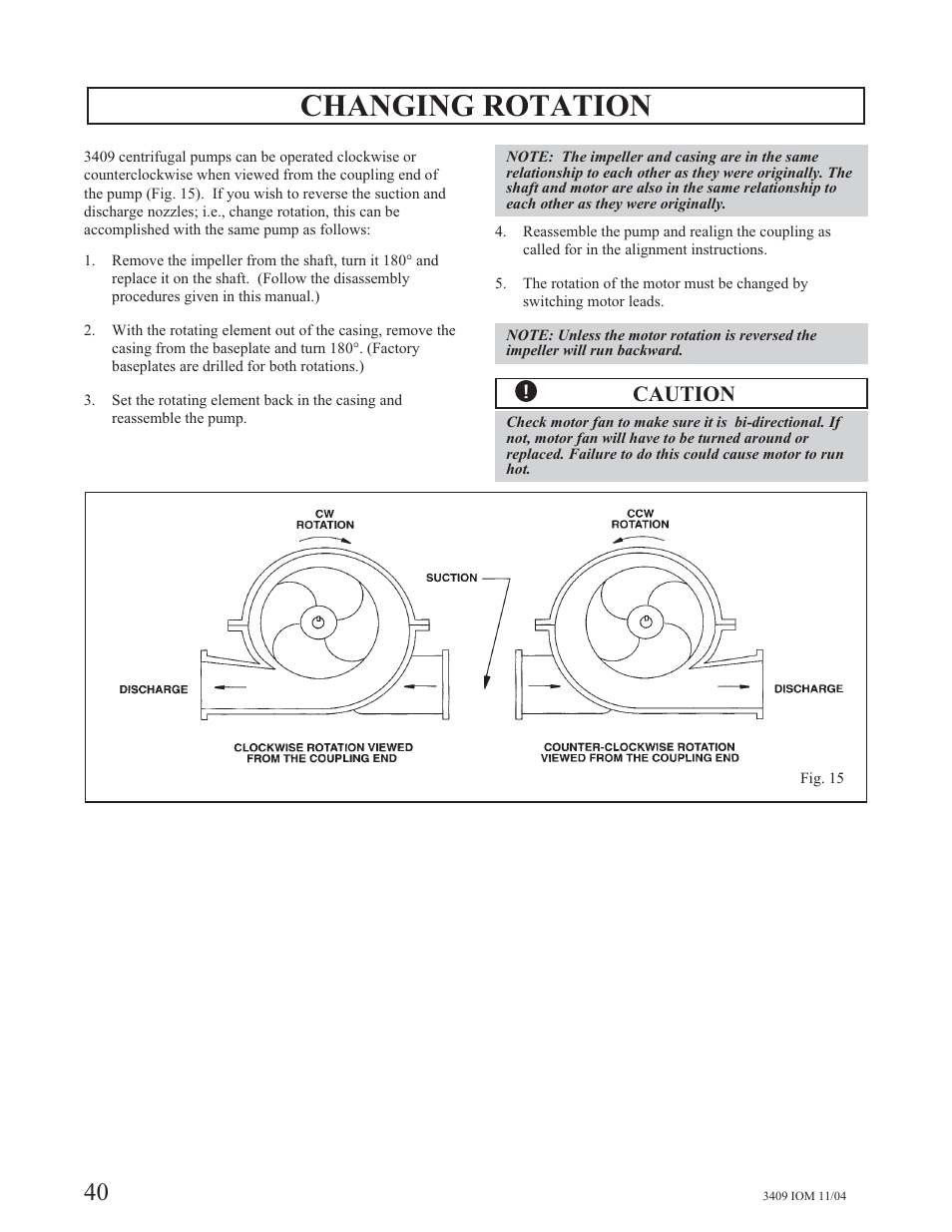 Changing rotation, Caution | Goulds Pumps 3409 - IOM User Manual | Page 40 / 68