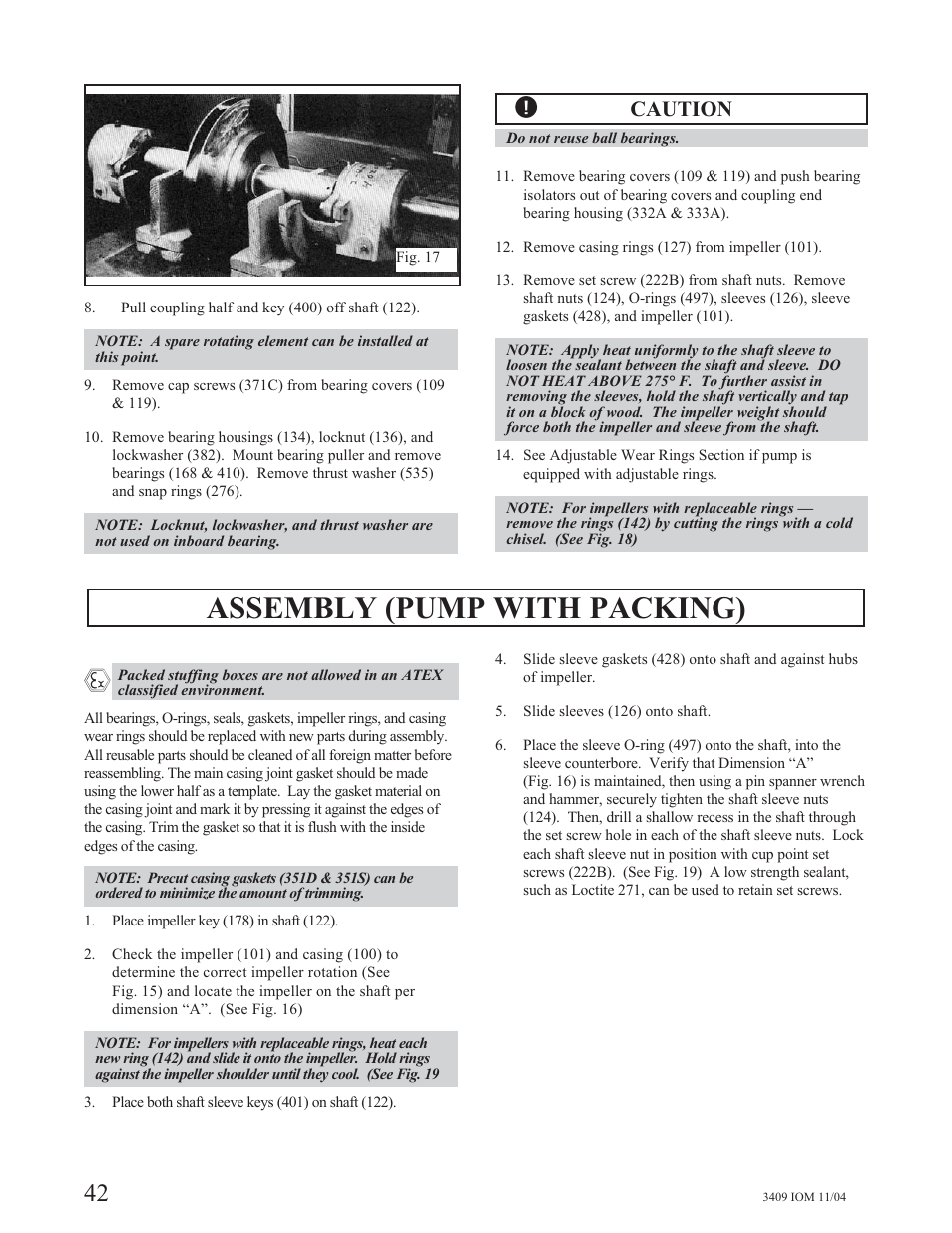 Assembly (pump with packing), Caution | Goulds Pumps 3409 - IOM User Manual | Page 42 / 68