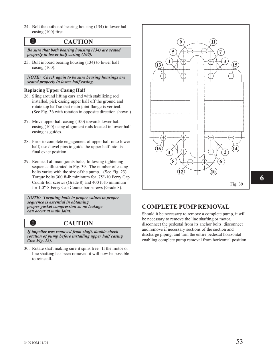 Caution, Complete pump removal | Goulds Pumps 3409 - IOM User Manual | Page 53 / 68